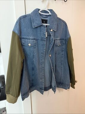 BagatelleTwo-Tone Denim Jacket with Olive Green Sleeves